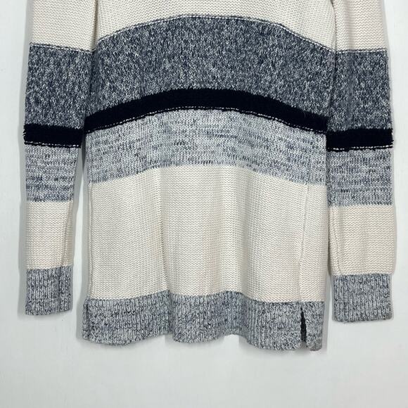 LOFT Cardigan Sweater Women's Size Small Blue Marled Striped Knit Open Front - Picture 6 of 9